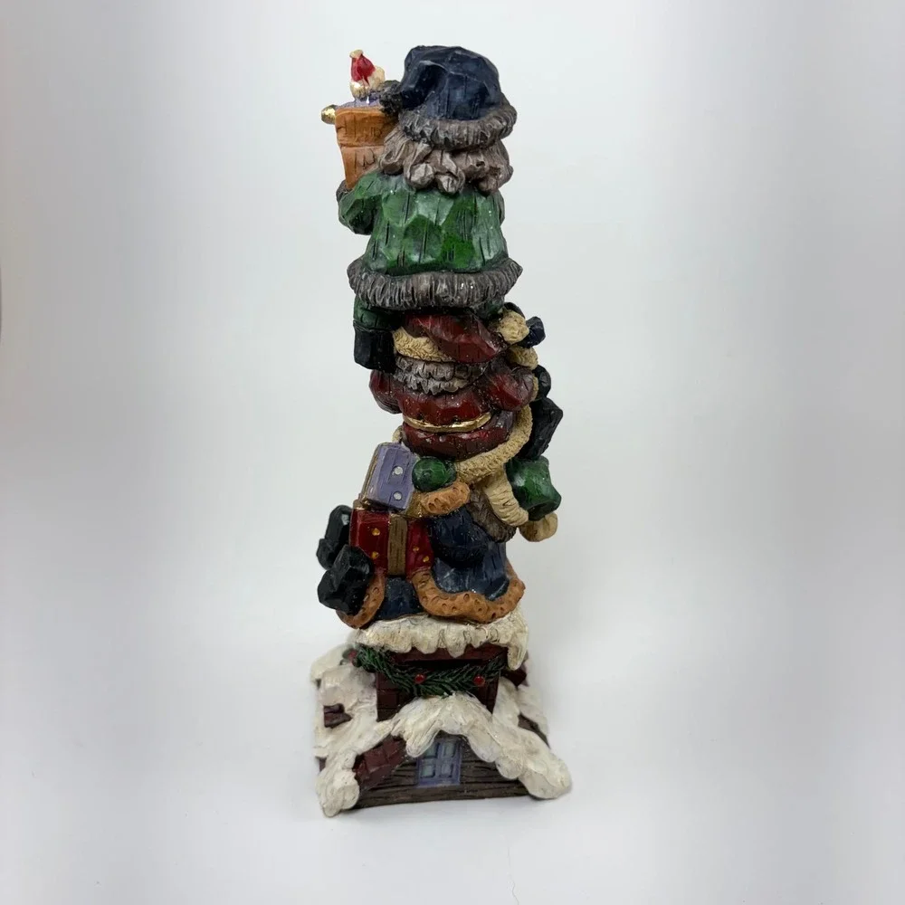 Whimsical Stacked Santas Chimney Christmas Figurine Resin Holiday Decor
